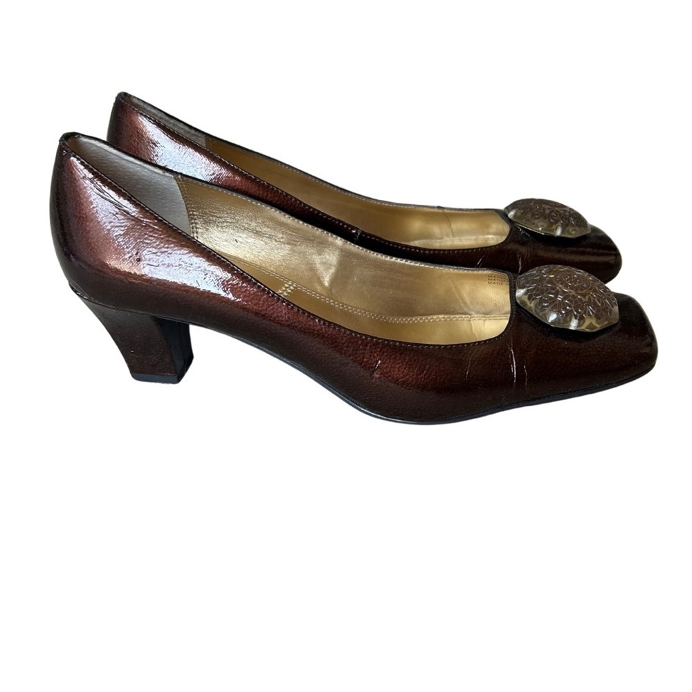 Tahari Evelyn 2 Mocha Patent Leather Heels | Size 9M | Block Heel - Picture 4 of 8